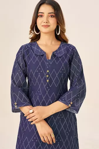 Cream cotton printed hand embroidery kurta set for women