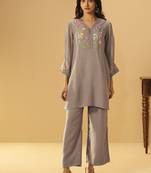 Purple chanderi printed hand embroidery kurta set for women