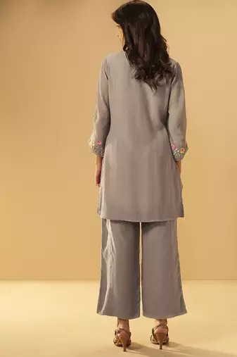 Purple chanderi printed hand embroidery kurta set for women