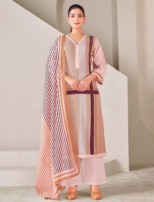 Brown cotton printed hand embroidery kurta set with dupatta 1