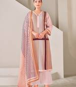 Brown cotton printed hand embroidery kurta set with dupatta