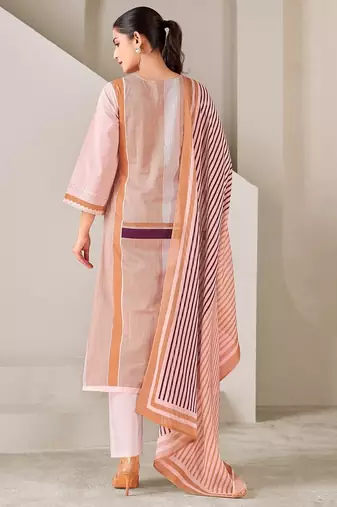 Brown cotton printed hand embroidery kurta set with dupatta