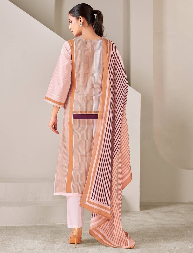 Brown cotton printed hand embroidery kurta set with dupatta