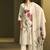 Cream linen printed hand embroidery kurta set with dupatta