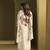 Cream linen printed hand embroidery kurta set with dupatta