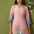 Pink linen printed hand embroidery kurta set with dupatta