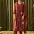 Red chanderi silk printed hand embroidery kurta set with dupatta