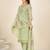 Green linen printed hand embroidery kurta set with dupatta