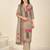 Khaki cotton printed hand embroidery kurta set with dupatta