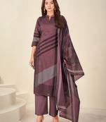 Purple cotton printed hand embroidery kurta set with dupatta