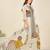 Cream cotton printed hand embroidery kurta set with dupatta