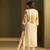 Yellow linen printed hand embroidery kurta set with dupatta