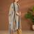 Khaki cotton printed hand embroidery kurta set with dupatta