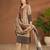 Khaki linen printed hand embroidery kurta set with dupatta