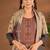 Khaki linen printed hand embroidery kurta set with dupatta