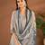 Grey cotton printed hand embroidery kurta set with dupatta