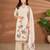 Cream linen printed hand embroidery kurta set with dupatta