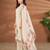 Cream linen printed hand embroidery kurta set with dupatta