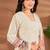 Cream linen printed hand embroidery kurta set with dupatta
