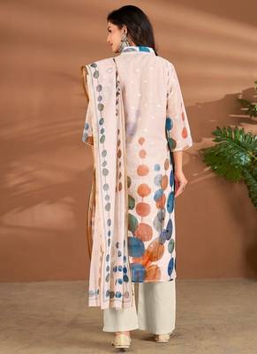White linen printed hand embroidery kurta set with dupatta 4