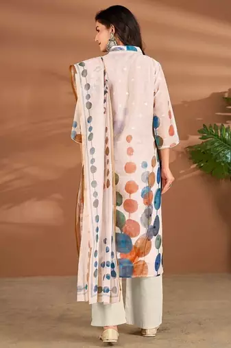 White linen printed hand embroidery kurta set with dupatta