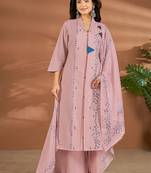 Pink linen printed hand embroidery kurta set with dupatta