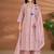 Pink linen printed hand embroidery kurta set with dupatta