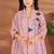 Pink linen printed hand embroidery kurta set with dupatta
