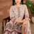 Cream linen printed hand embroidery kurta set with dupatta