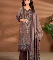 Brown chanderi printed hand embroidery kurta set with dupatta
