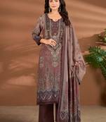Brown chanderi printed hand embroidery kurta set with dupatta
