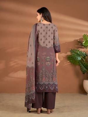 Brown chanderi printed hand embroidery kurta set with dupatta 4