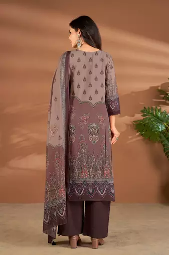 Brown chanderi printed hand embroidery kurta set with dupatta
