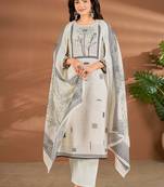 White chanderi printed hand embroidery kurta set with dupatta