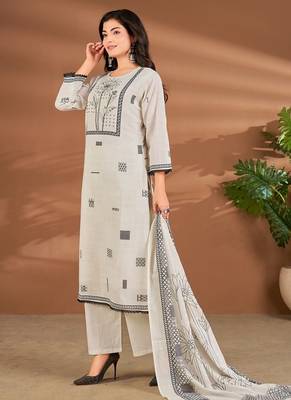White chanderi printed hand embroidery kurta set with dupatta 2