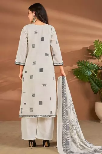 White chanderi printed hand embroidery kurta set with dupatta