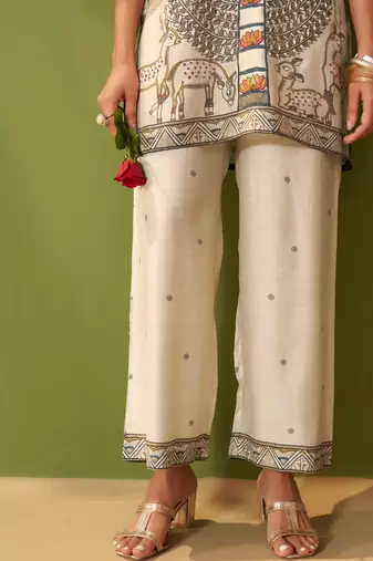 White cotton printed hand embroidery kurta set for women