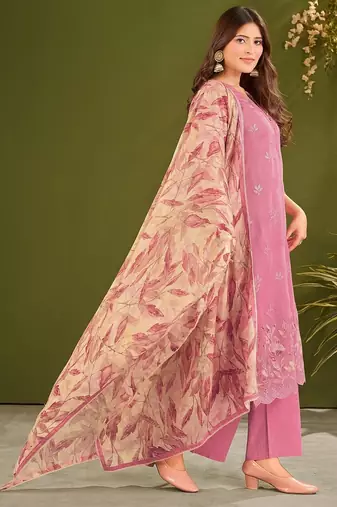 Purple cotton printed hand embroidery kurta set with dupatta