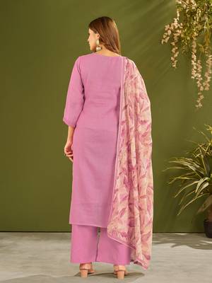 Purple cotton printed hand embroidery kurta set with dupatta 4