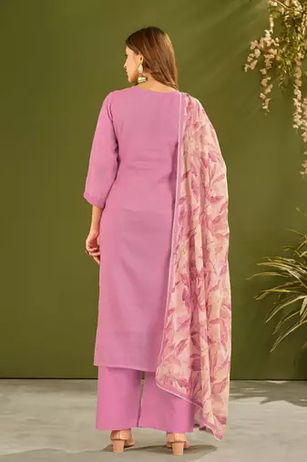 Purple cotton printed hand embroidery kurta set with dupatta
