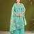 Sea green cotton printed hand embroidery kurta set with dupatta