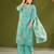 Sea green cotton printed hand embroidery kurta set with dupatta