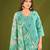 Sea green cotton printed hand embroidery kurta set with dupatta