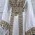 Elegant White & Gold Moroccan Kaftan Dress with Heavy Embroidery, Beaded Belt & Flared Sleeves