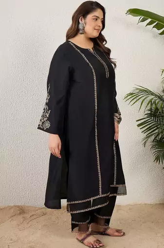 Plus Size Ethnic Motifs Embroidered Regular Thread Work Kurta with Trousers