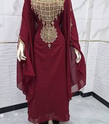 Premium Burgundy Kaftan Heavy Gold Embroidery Sequin Bead Work Elegant Long Farasha Dresses