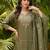 Mehendi embroidered gold silk straight sharara salwar suit set with foule print dupatta