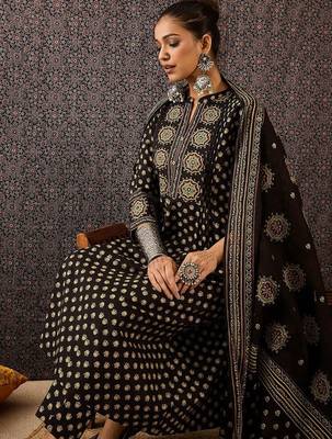 Women Ethnic Motifs Embroidered Panelled Thread Work Pure Cotton Kurta with Trousers & With Dupatta 1