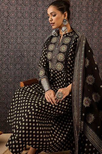 Women Ethnic Motifs Embroidered Panelled Thread Work Pure Cotton Kurta with Trousers & With Dupatta