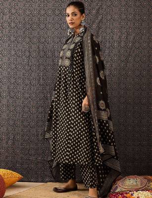 Women Ethnic Motifs Embroidered Panelled Thread Work Pure Cotton Kurta with Trousers & With Dupatta 4